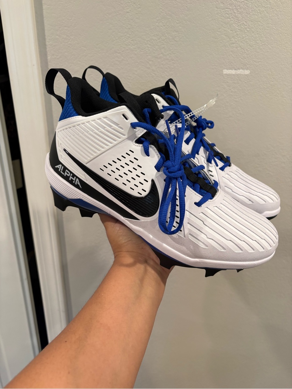Nike Alpha Menace Strong Men's Football Cleats Size 10 II5139-101 White/Blue New - Picture 3 of 13